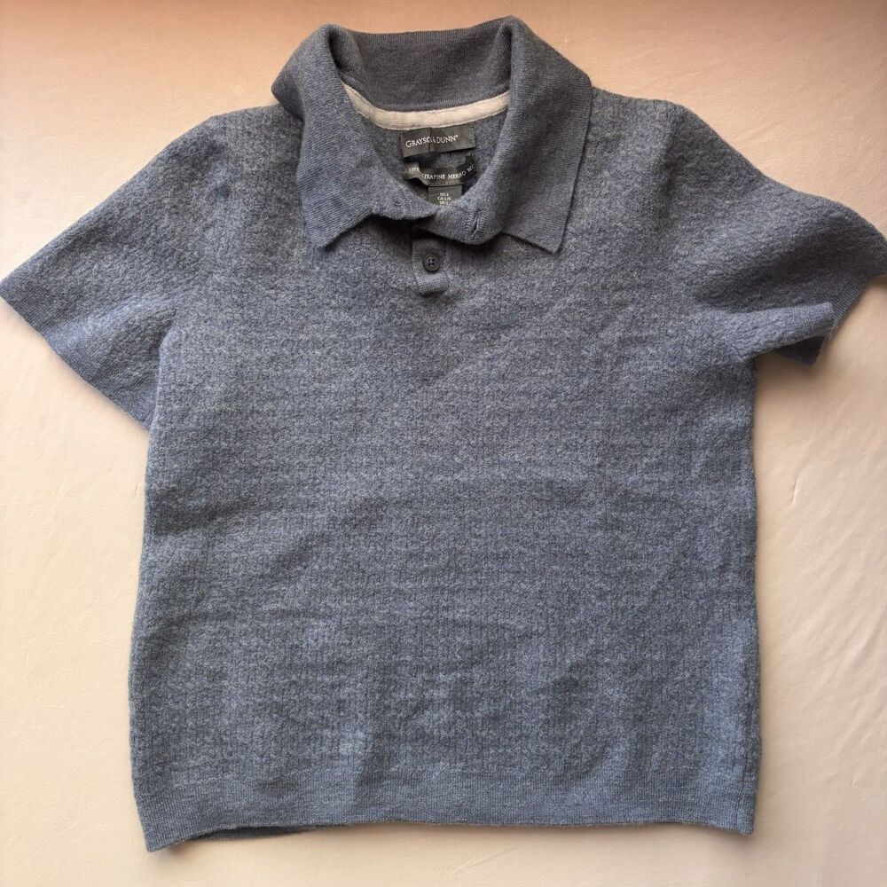 Grayson & Dunn 100% Extrafine Merino Wool Collared Short Sleeve Sweater L